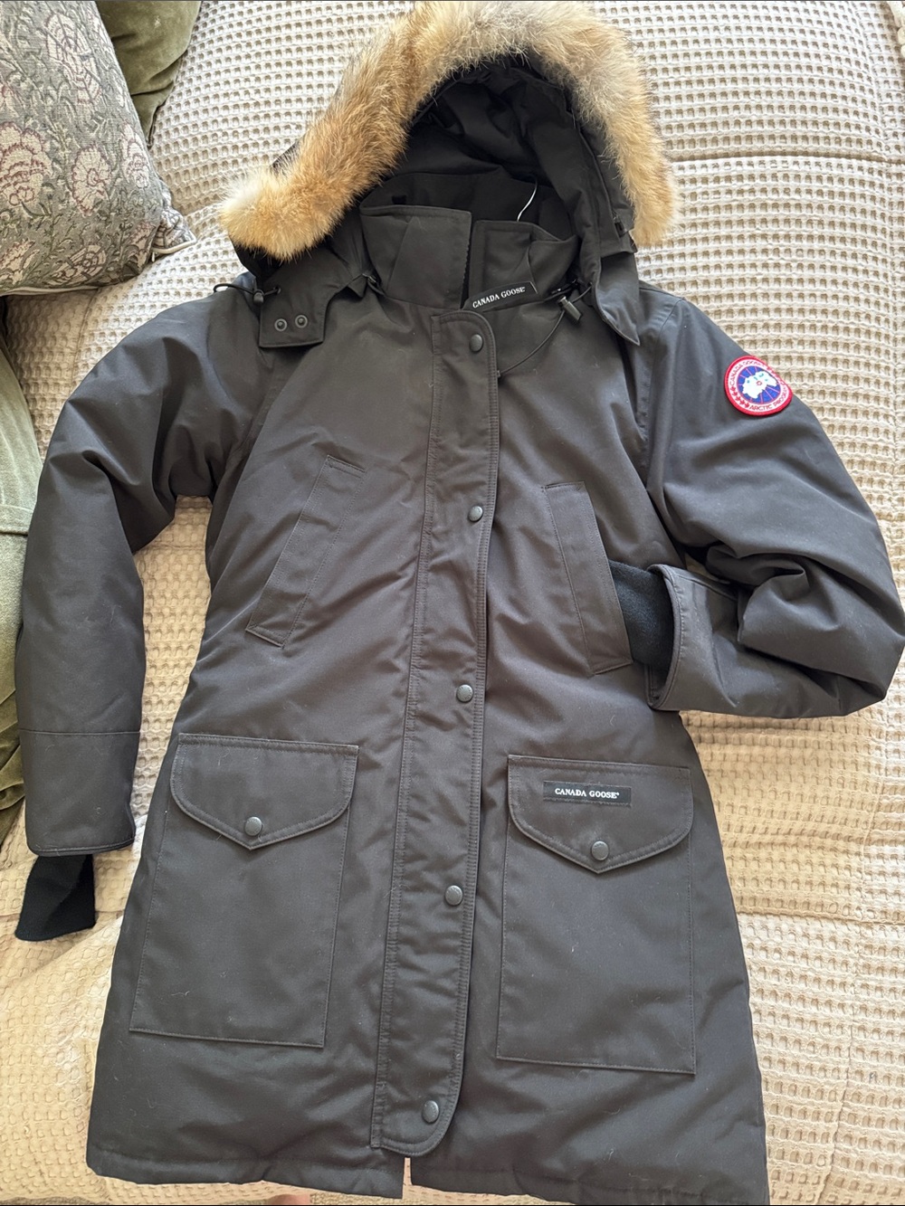 Canada Goose Black Hooded Parka with Fur Trim